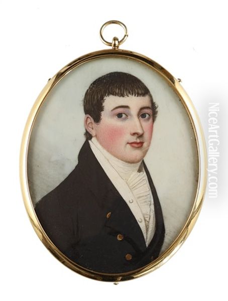 A Gentleman, Wearing Black Coat, White Waistcoat, Concertinaed Chemise And Stock Oil Painting by Frederick Buck