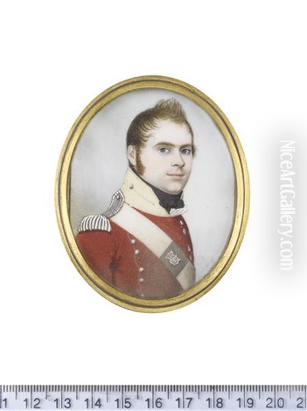 Lieutenant Robert Dowman Battelle (b.1788) Of The 62nd (derbyshire) Regiment Of Foot And Mrs Sarah Battelle (b.1788) (pair) Oil Painting by Frederick Buck