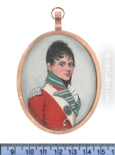 Captain Arthur Blake Of The 24th Foot, Wearing Red Coat With Green Facings, Silver Epaulette And Lace, White Cross-belt With Silver Belt-plate Oil Painting by Frederick Buck