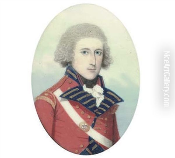 An Officer Of The 23rd Foot Royal Welsh Fusiliers (?), In Scarlet Coat With Blue Facings And Gold Lace, His Shoulder Belt Plate Bearing The Prince Of Wales Feathers by Frederick Buck