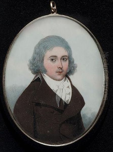 A Gentleman Wearing Brown Coat, White Waistcoat, Frilled Chemise And Cravat, His Hair Powdered Oil Painting by Frederick Buck