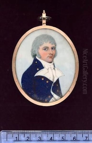 A Naval Officer Wearing Blue Coat, Gold Buttons Embossed With An Anchor, White Waistcoat And Cravat Oil Painting by Frederick Buck