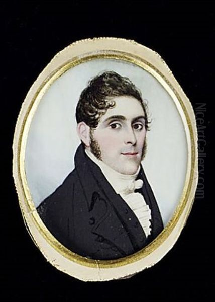 A Gentleman, Wearing Black Coat, Cream Waistcoat And White Cravat Oil Painting by Frederick Buck