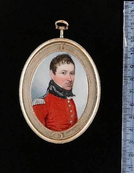 A Staff Officer, His Scarlet Coat With Dark Blue Collar Embroidered In Silver And A Similarly Coloured Epaulette Oil Painting by Frederick Buck