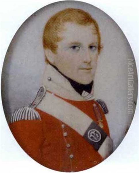 Col. William Vincent, In Scarlet Coat With Silver Epaulettes And Wearing A Shoulder-belt Plate Bearing The Insignia Of The 82nd Regiment Of Foot, Wearing The Army Gold Medal Oil Painting by Frederick Buck