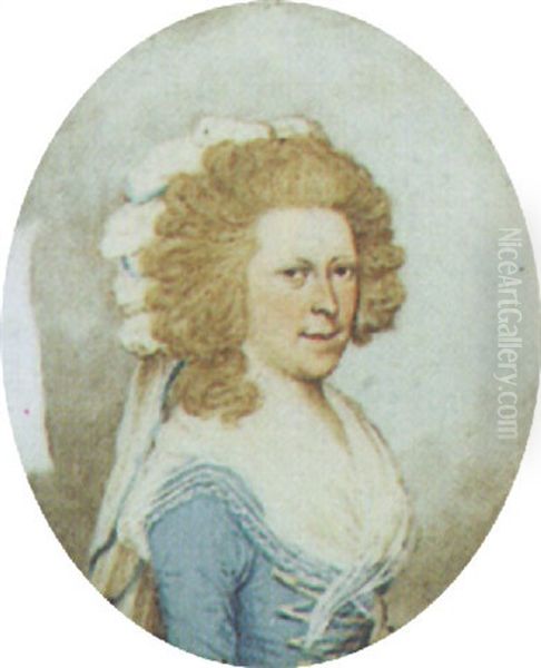 Mrs. Newcombe Wearing A Pale Blue Dress With A White Fichu Oil Painting by Frederick Buck