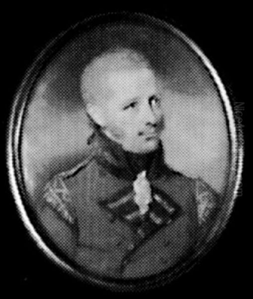 An Officer Of The King's Regiment, In Scarlet Coat With Dark Facings, Gold Lace, Gold Epaulette, With A Shoulder Belt Oil Painting by Frederick Buck