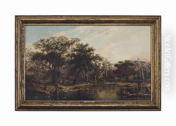 Louisiana Bayou With Deer Oil Painting by William Henry Buck