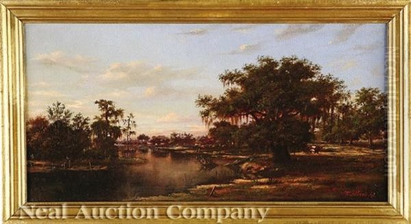 Settlement Along A Louisiana Bayou Oil Painting by William Henry Buck