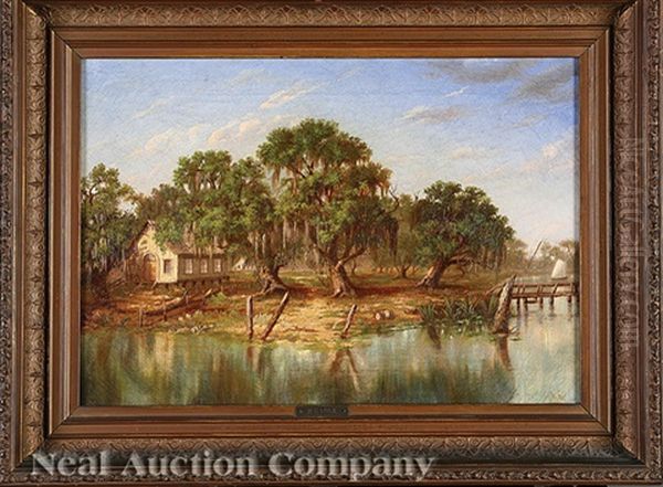 School House By The Shore, Louisiana Bayou Oil Painting by William Henry Buck