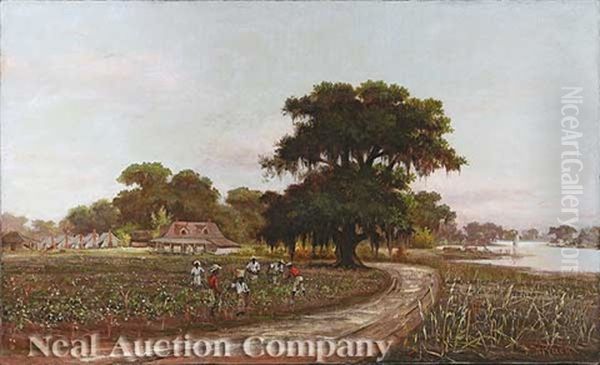 Picking Cotton, Louisiana Plantation Scene Oil Painting by William Henry Buck