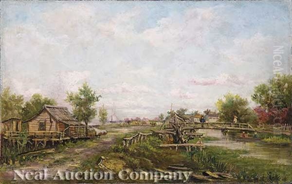 Louisiana Plantation Along Lake Pontchartrain Oil Painting by William Henry Buck