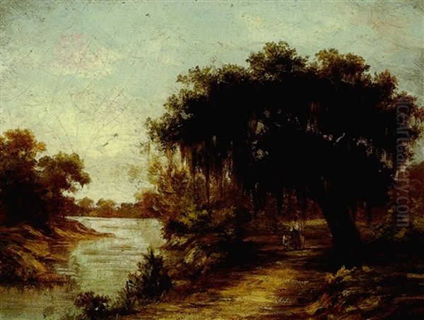 Figures Walking On A Bayou Path Oil Painting by William Henry Buck