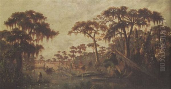 Cypress Trees, Louisiana Bayou Oil Painting by William Henry Buck