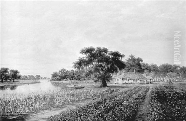 A Cotton Plantation In Louisiana Oil Painting by William Henry Buck