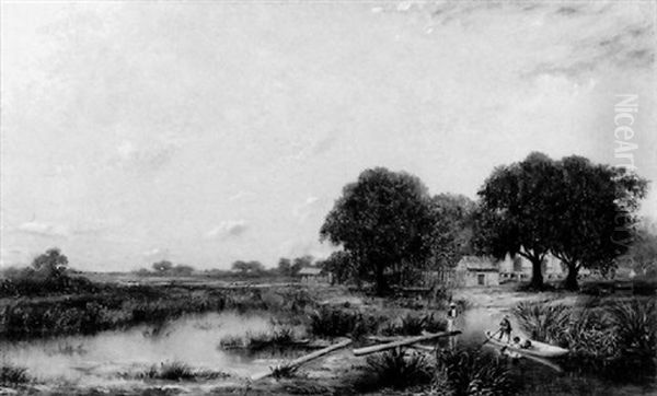 Louisiana Landscape With Figures Craying Oil Painting by William Henry Buck