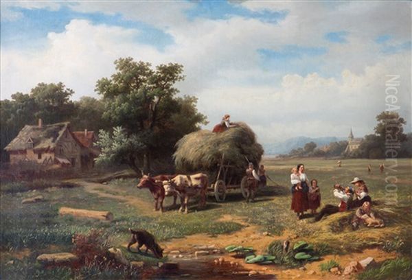 Farmers Resting After A Long Day's Work Oil Painting by Peter Bucken