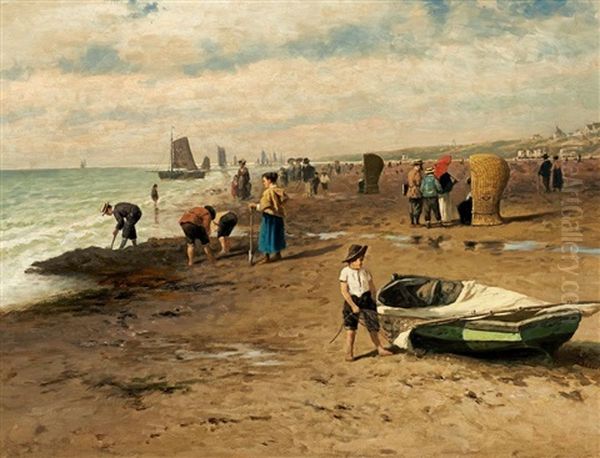 Sommertag Am Strand An Der Hollandischen Kuste Oil Painting by Peter Bucken