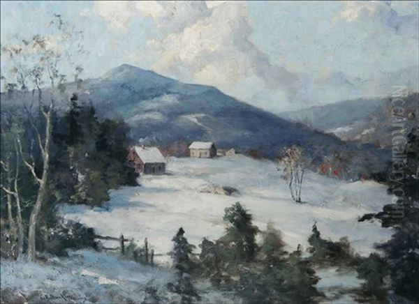 Houses In Winter Landscape Oil Painting by Charles E. Buckler