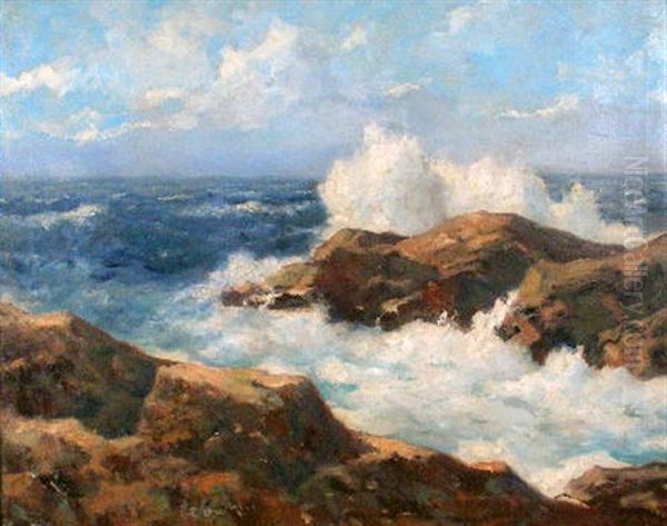 A Wild Surf Oil Painting by Charles E. Buckler