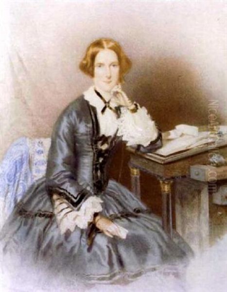 Portrait Of A Lady Seated At A Davenport Desk Oil Painting by William Buckler