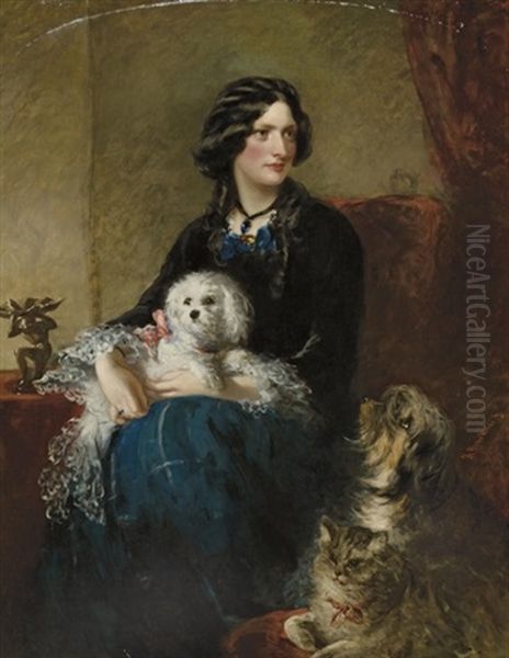 Portrait De Lady Alfred Paget Aves Son Chien Maltais Sur Les Genoux Oil Painting by Richard Buckner