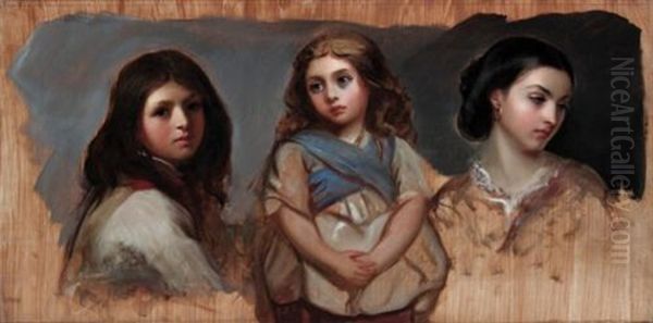 Three Girls Oil Painting by Richard Buckner