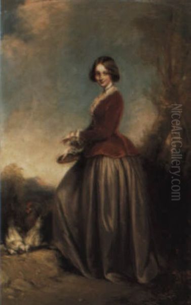 Portrait Of Lady Dorothy Nevill, Feeding Chickens Oil Painting by Richard Buckner