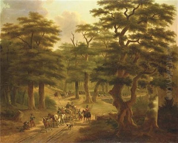 Passage D'un Detachement Militaire Avec Artillerie, Dans L'interieur D'une Foret (in Collab. W/jean-francois Demay) Oil Painting by Philippe Budelot