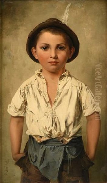 Boy In Tirolian Dress Oil Painting by Minna Budinszky