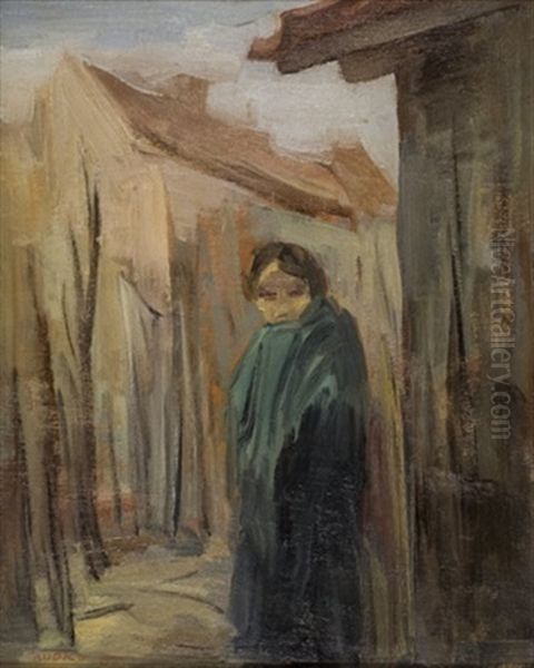 Woman In Green Shawl Oil Painting by Josef Budko