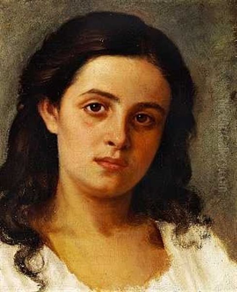 Portrait Of A Young Woman (the Painter's Wife?) Oil Painting by Gustav Daniel (Yakovlevich) Budkovski