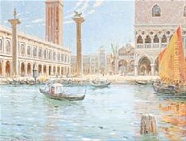 View From The Molo Towards Piazzetta Di San Marco With Sansovino's Biblioteca Oil Painting by Carl Budtz-Moller