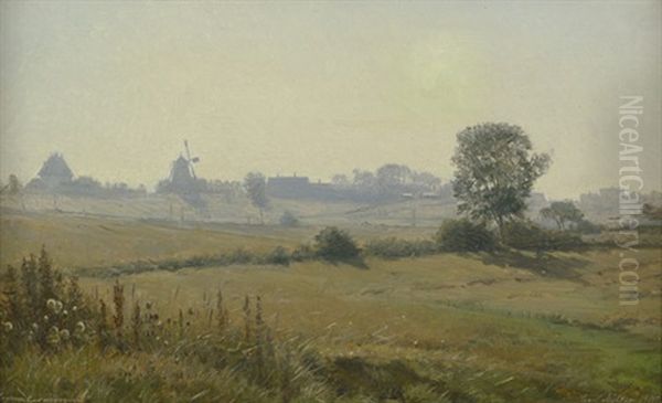 Morgennebel Uber Den Wiesen Bei Tipperups Molle, Sudlich Von Helsingor by Carl Budtz-Moller