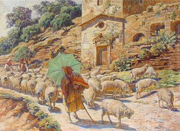 Landscape From Girgenti On Sicily Oil Painting by Carl Budtz-Moller