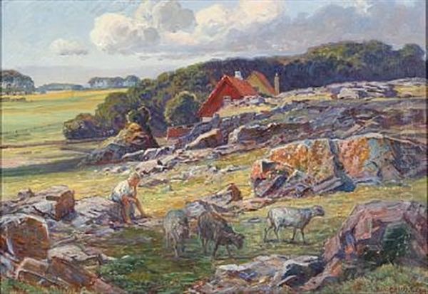 Klipperne Ved Gudhjem Oil Painting by Carl Budtz-Moller