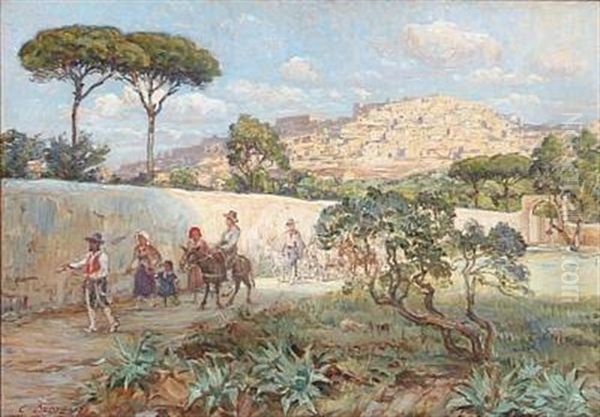 Muren Ved Kloster St. Nicolo Pa Sicilien, I Baggrunden Agrigento Oil Painting by Carl Budtz-Moller