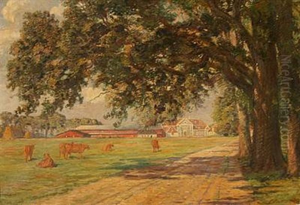 A Danish Manor House With Large Stables by Carl Budtz-Moller