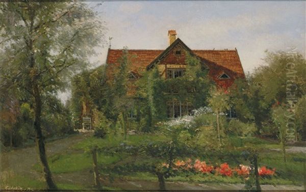 Haus Mit Bluhendem Garten Oil Painting by Carl Budtz-Moller