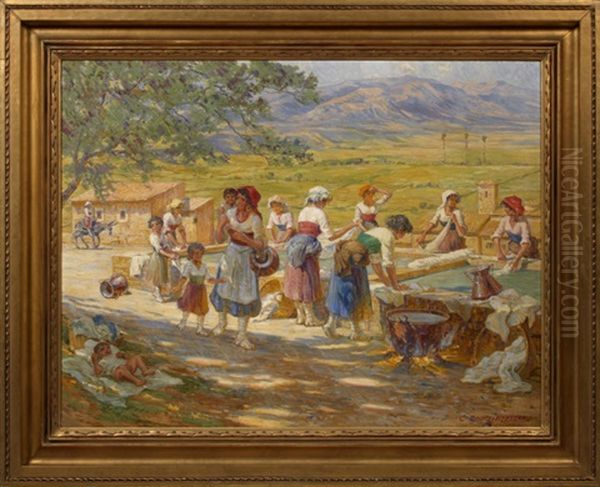 View Of Village Women On Washday by Carl Budtz-Moller