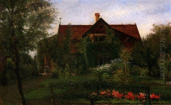 Reizende Villa Mit Bluhendem Garten (auf Bornholm Oder Jutland?) Oil Painting by Carl Budtz-Moller