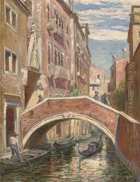 A Venetian Backwater Oil Painting by Carl Budtz-Moller