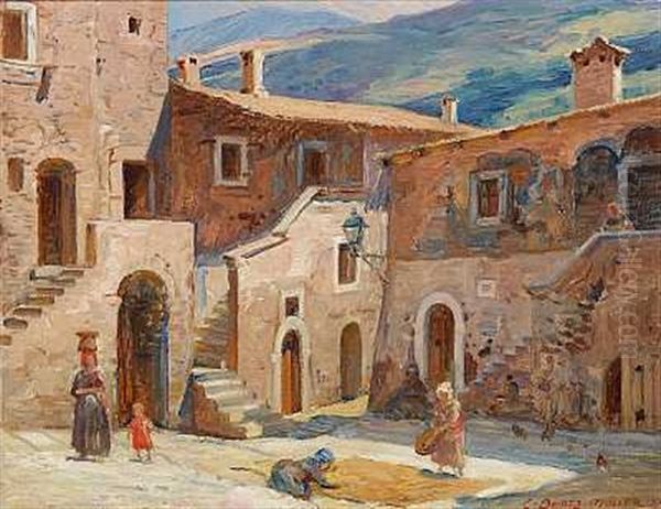 Byparti Med Kvinder Og Born Fra Scanno, Abruzzerne Oil Painting by Carl Budtz-Moller