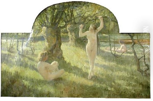 Study Of Naked Girls In A Woodland Glade by Carl Budtz-Moller