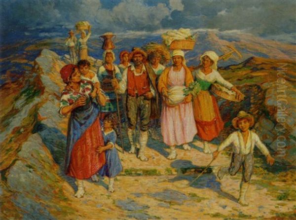 Hjem Fra Montagnen. Sabinerbjergene. Anticoli Oil Painting by Carl Budtz-Moller