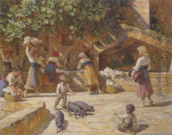 Fra Vaskepladsen I Anticoli Oil Painting by Carl Budtz-Moller