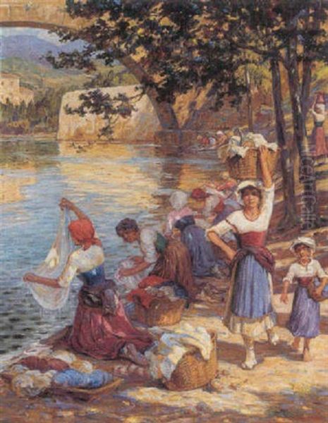 Vask Ved Floden Annienne, Subiaco Oil Painting by Carl Budtz-Moller