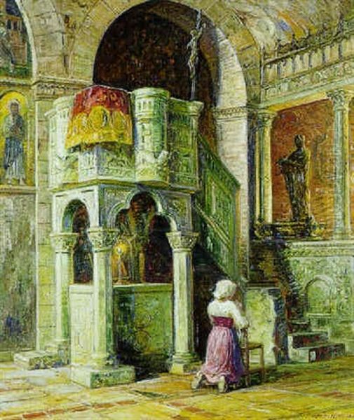 Praedikestolpulpitur I Santa Maria In Valle Polerande Rosiolo Abruzzerne, 1937 Oil Painting by Carl Budtz-Moller