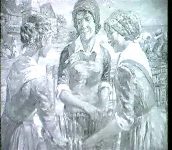 Tre Piger Ved Et Rogeri Oil Painting by Carl Budtz-Moller