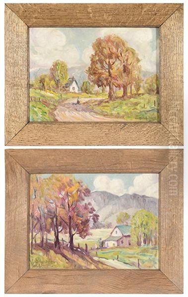 Two Homestead Scenes Oil Painting by Karl Albert Buehr